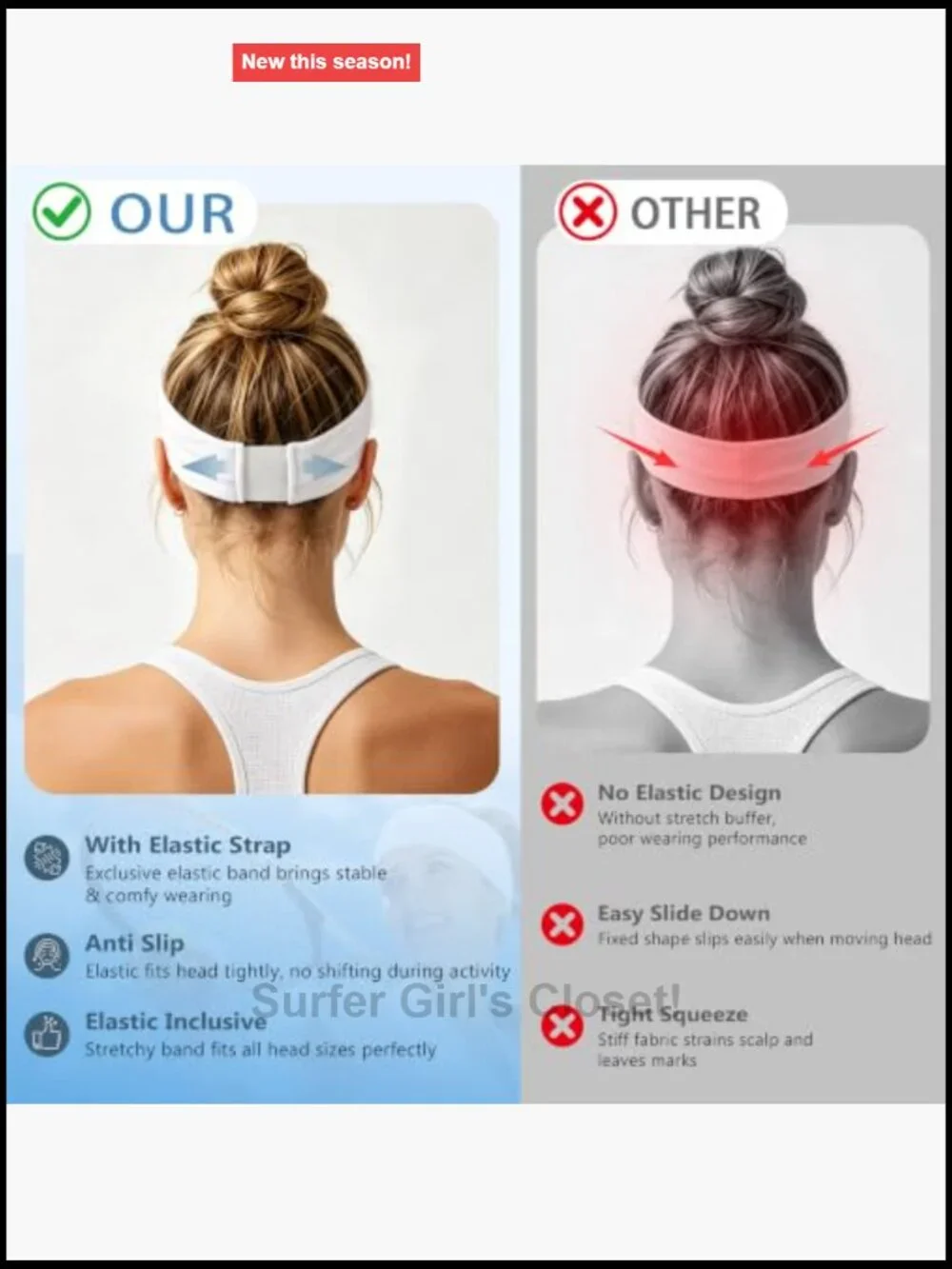 8 Pack Wide Elastic Non-Slip Sweatbands for Workouts, Yoga & Daily Wear